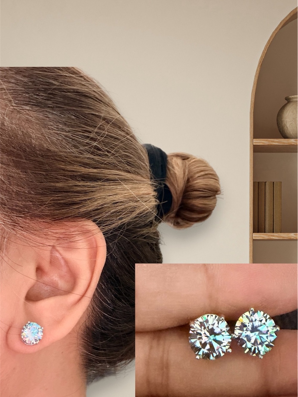 S925 Sparkling Round Black Aurora Stud Earrings 6CT Moissanite- White Crystal